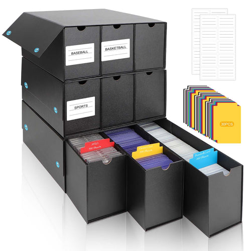 AOBOPLE Card Storage Box9000+ Trading Card BoxMagnet Leather Paper Trading Card Storage with 50 Card Dividers and Labels for Sport CardsYugiOhMTGTCGPTG